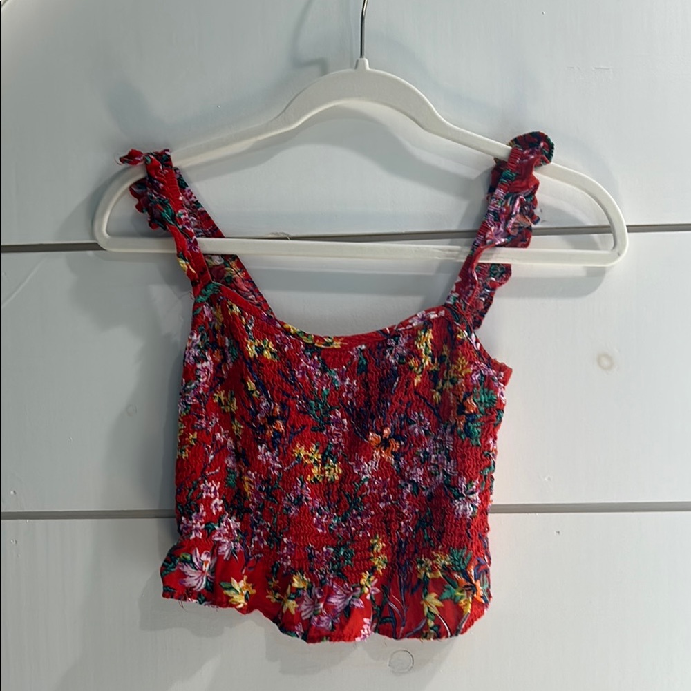 Floral Red Smocked Top